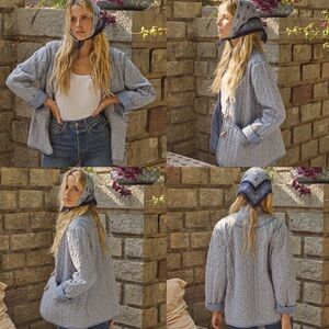 NWT DOEN Parker Quilted Jacket XS Blue White Floral Organic Cotton Cottagecore